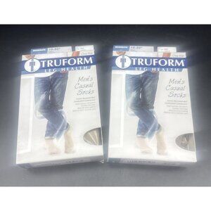 TRUFORM Men's Tan Knee High Socks 15-20 mmHg Compression  L -2 Pairs NEW